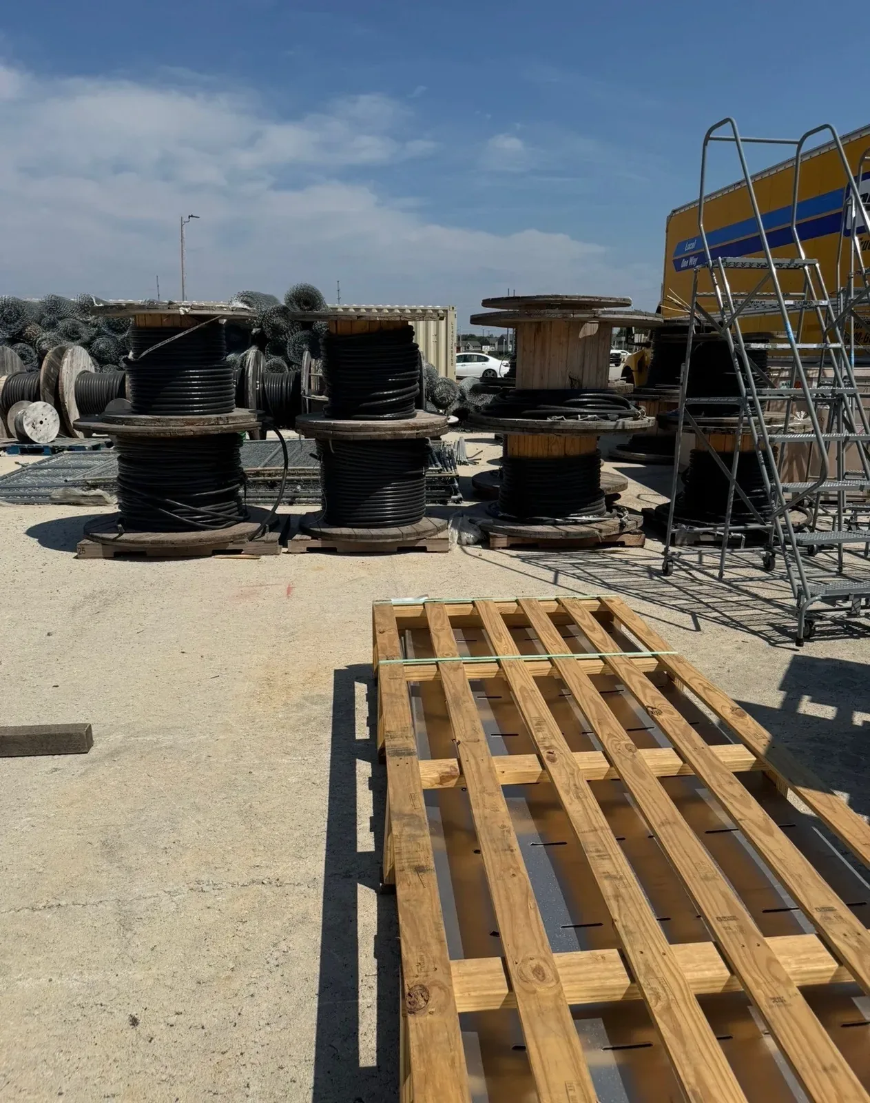 Cable reels on pallets ready for pickup
