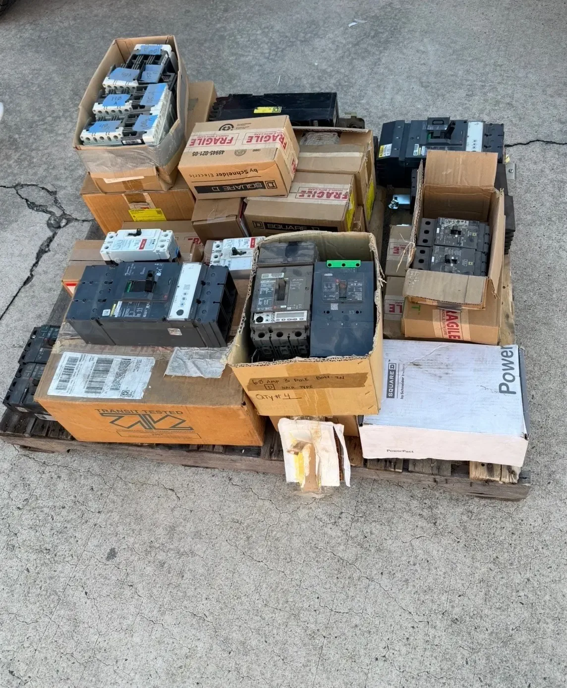 Pallet of boxed circuit breakers